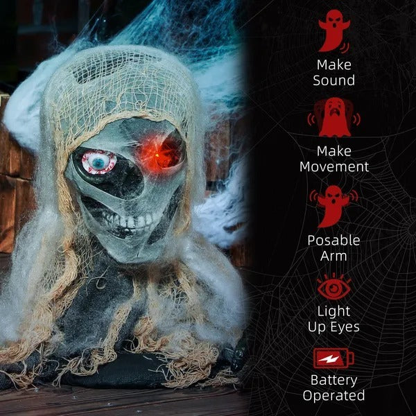 Halloween Animated Mummy With Glowing LED Eyes, Animatronic Halloween Decoration, Battery Operated EX-STOCK Canada