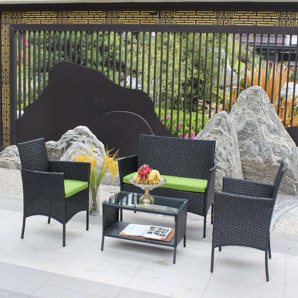 Set di Mobili da Giardino in Rattan 4 pezzi Divano in Vimini Esterno con Cuscini VerdiEX-STOCK Canada