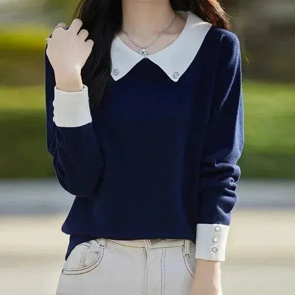 Lapels Bottoming Sweater blouse top For Women - EX-STOCK CANADA