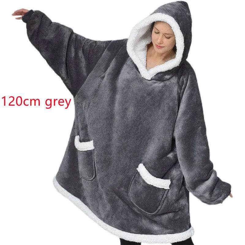 Fleece Oversized Hoodie Blanket Winter Warm Home Clothes Women Men Oversized Pullover With Pockets - EX-STOCK Canada