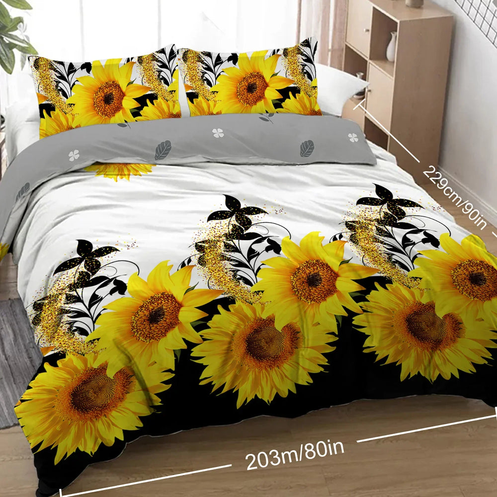 3 Pieces Black And White Background Sunflower Duvet Cover Set Yellow Flower Polyester Bedding Set For Adults Bedroom Decor Twin Full Queen King Size EX-STOCK Canada