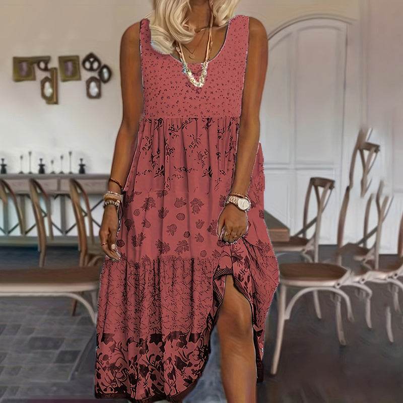 Casual Summer Boho Dress Floral Sleeveless Midi Dress - EX-STOCK Canada