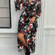 Fashion Florals Print Long Sleeve Dress Casual Holiday Tight-waisted V-neck Dresses Women Clothing - EX-STOCK Canada
