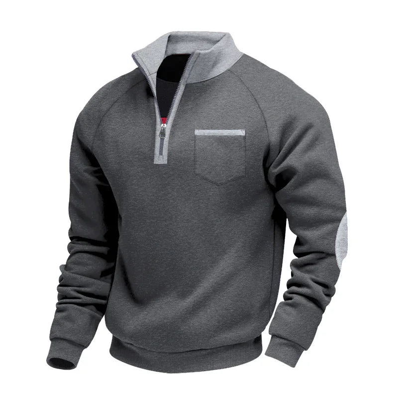 Men's Fleece-lined Heavy-duty Warm Zip-up Stand Collar Patchwork Stylish Casual Long-sleeve Sweatshirt EX-STOCK Canada