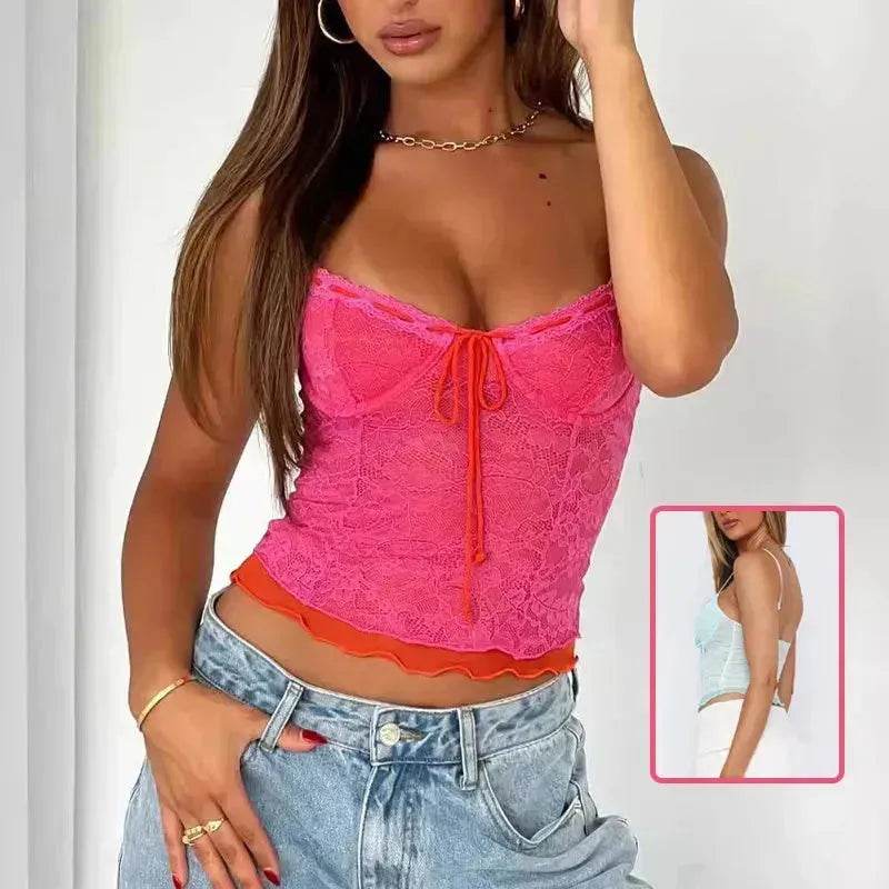 Charming Lace Camisole Top Summer Slim Gauze Backless Vest Fashion Lace-up Evening Top for Women Low Back Tops - EX-STOCK Canada
