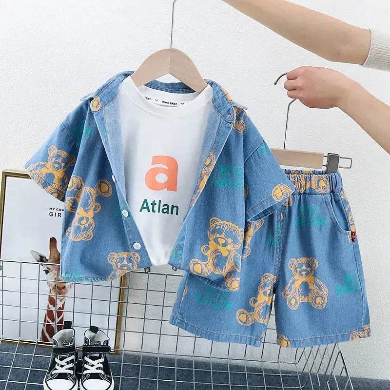 Denim Short Sleeve Shirt Outfit Trendy Handsome Clothes Boys Denim two piece for boys - EX-STOCK Canada