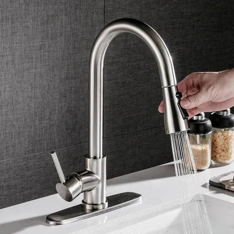 Brushed Kitchen Sink Faucet with Sprayer - Stainless Steel - EX-STOCK Canada