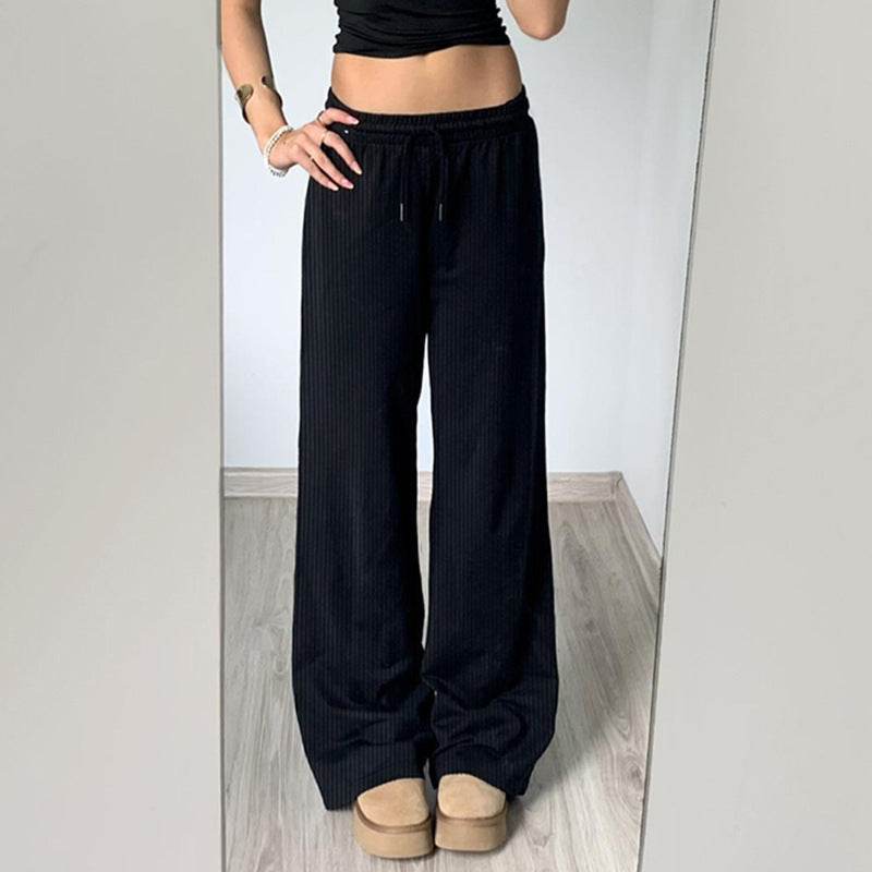 Pure Color Minimal Versatile Sports Style Low Waist Lace-up Draping Mop Straight-leg Trousers - EX-STOCK Canada