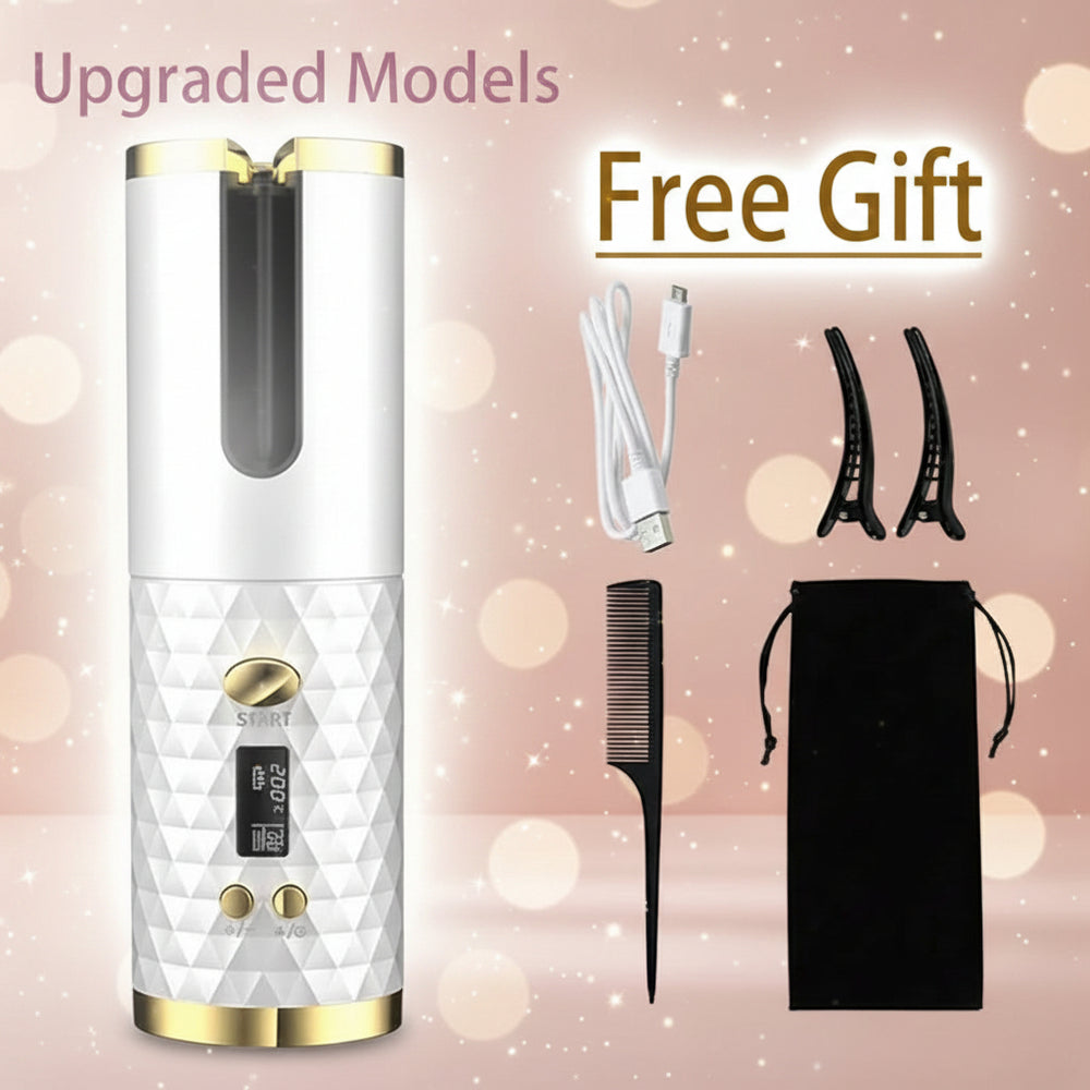 Cordless Automatic Hair Curler with LCD Display – USB Rechargeable, Ceramic Barrel