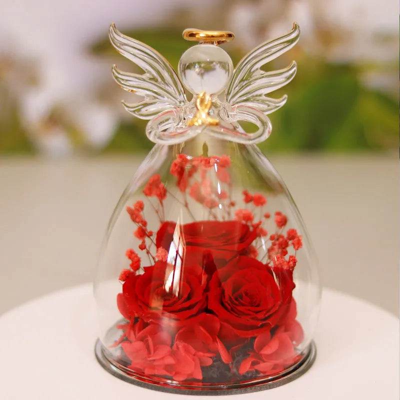 Eternal Flower Gift Box Angel Glass Cover Dried Rose Gift Box For Christmas New Year Valentine's Day Home Decor - EX-STOCK Canada