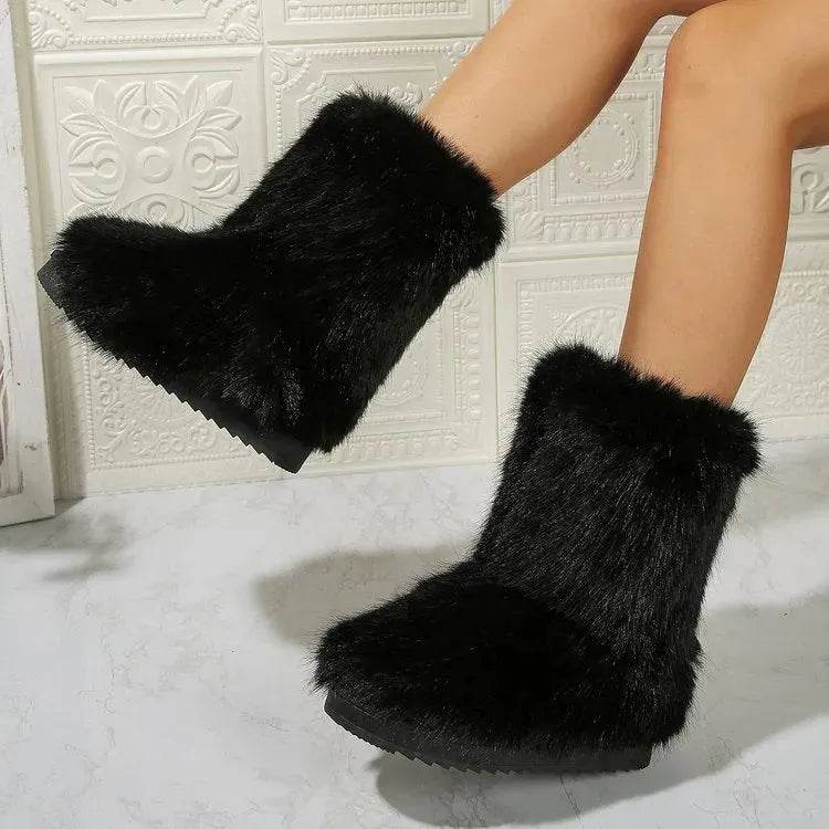 Fashion Long Plush Snow Boots Winter Warm Mid-tube Furry Cotton Shoes For Women Short Boot - EX-STOCK Canada