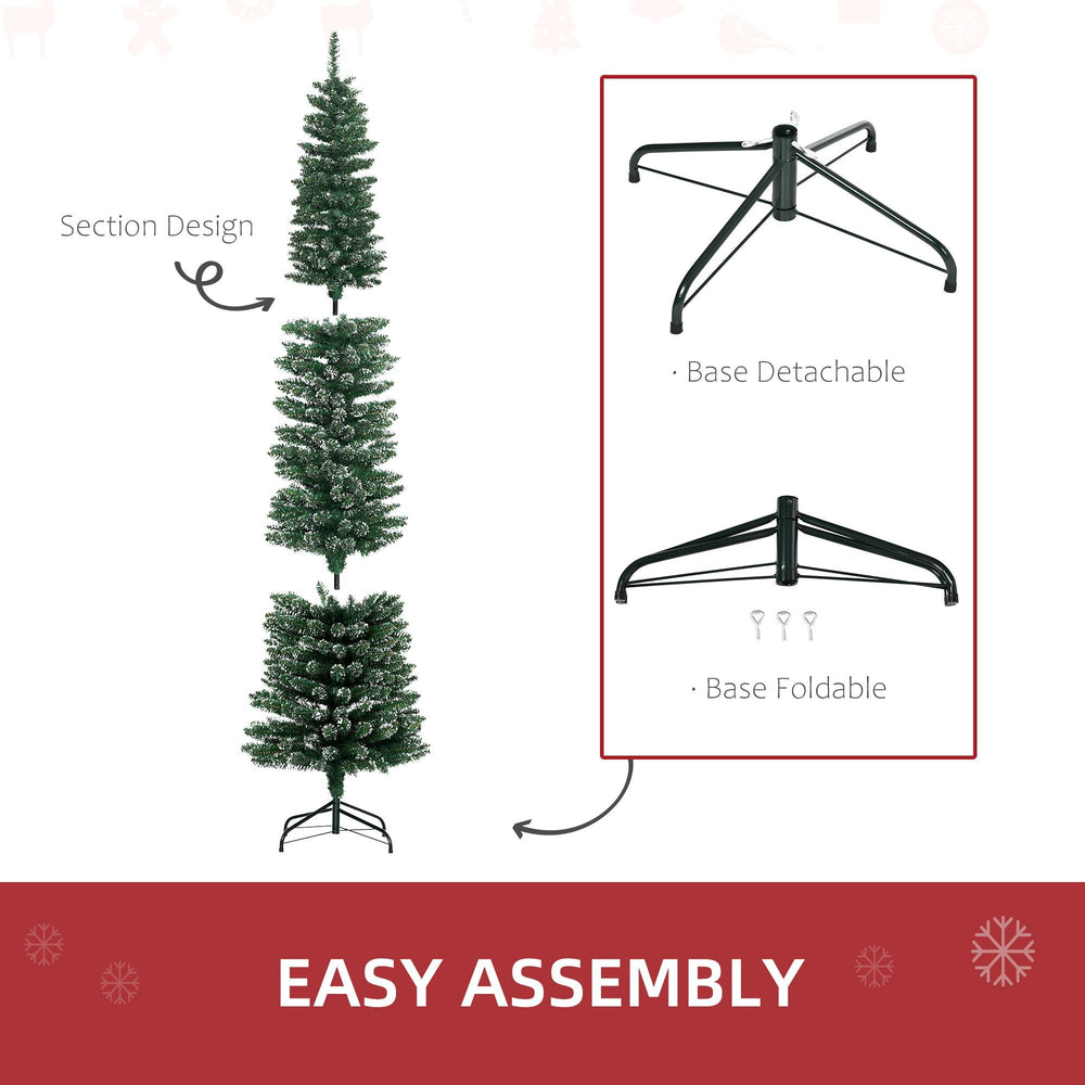 7.5FT Artificial Snow Dipped Christmas Tree Xmas Pencil Tree Holiday Home Indoor Decoration With Foldable Black Stand, Green EX-STOCK Canada