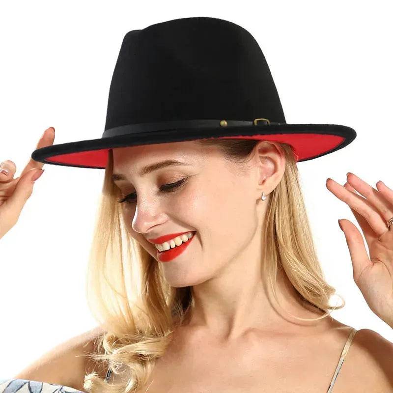 European And American Popular Woolen Top Color Matching Flat Brim Fedora Jazz Hat - EX-STOCK Canada
