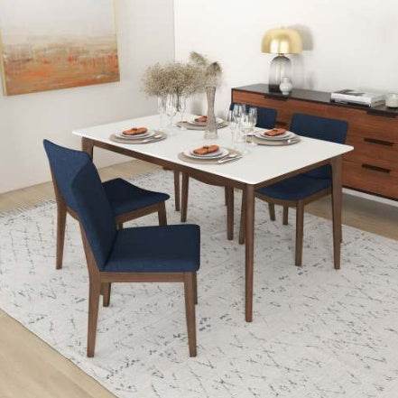 Laura Blue Linen Solid Wood Dining Chair Set Of 2 Mid-Century Modern Style - EX-STOCK Canada