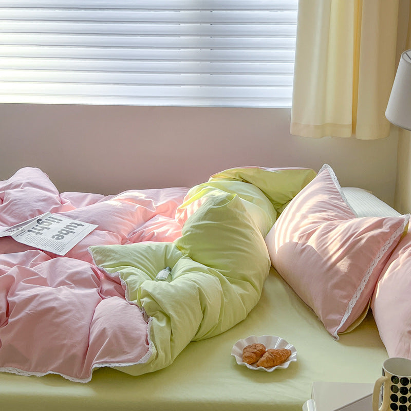 Solid Color Four Piece Lace Edge Duvet Cover EX-STOCK Canada