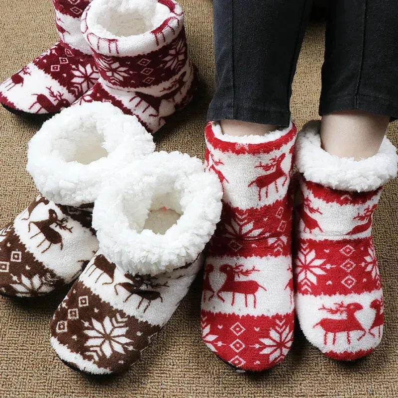 Christmas Elk Floor Shoes Indoor Socks Shoes Warm Plush House Slippers - EX-STOCK Canada
