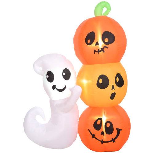 HOMCOM 5ft Inflatable Halloween Decoration Ghost And Pumpkin, Blow Up Outdoor LED Yard Display, Waterproof - EX-STOCK Canada