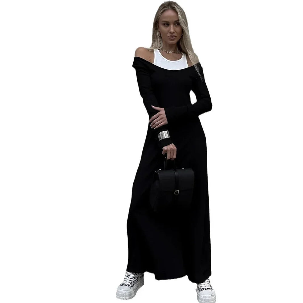 New Long Sleeve Stitching Fake Two-piece Vest Temperament Dress EX-STOCK Canada