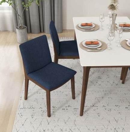 Laura Blue Linen Solid Wood Dining Chair Set Of 2 Mid-Century Modern Style - EX-STOCK Canada