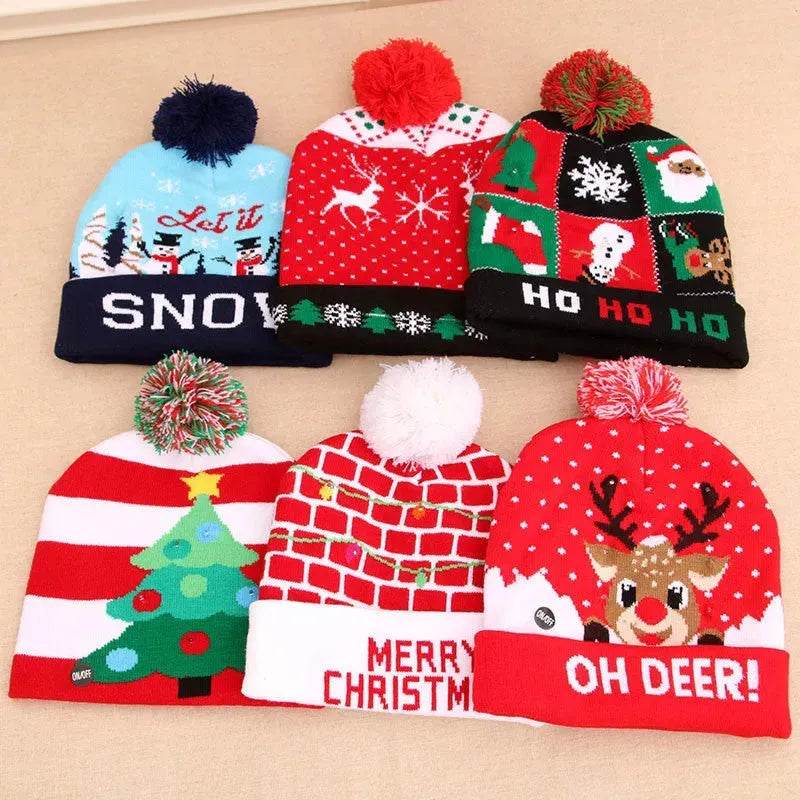 LED Christmas Hat Sweater Knitted Beanie Christmas Light Up Knitted Hat Christmas Gift Kids Xmas New Year Decorations - EX-STOCK Canada