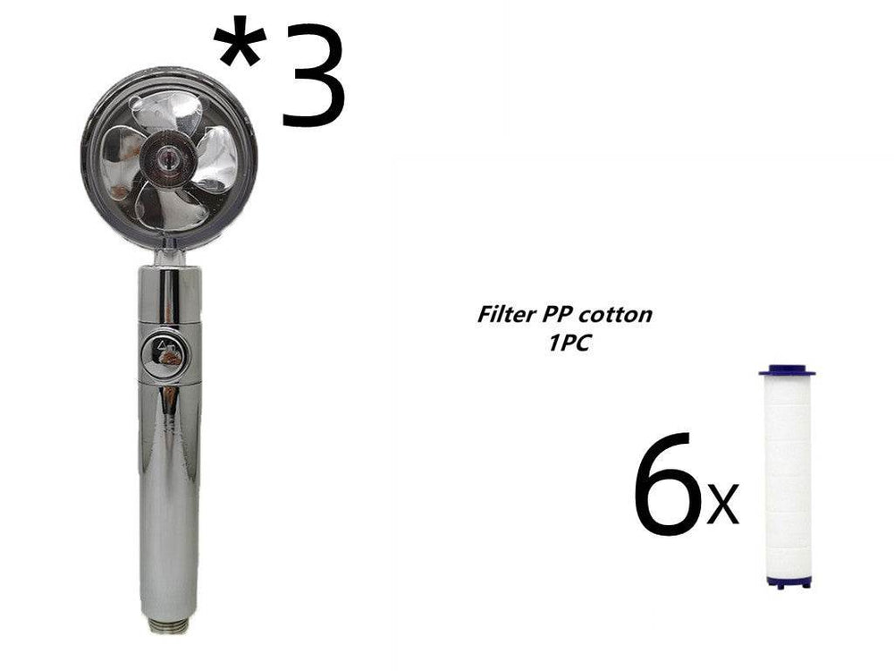 Propeller Driven Shower Head With Stop Button And Cotton Filter Turbocharged High Pressure Handheld Shower Nozzle - EX-STOCK Canada