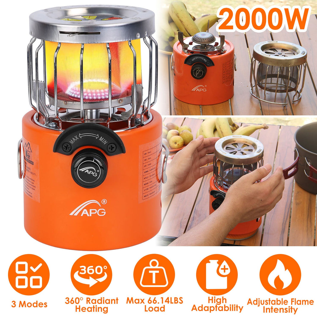 2000W 2 In 1 Camping Stove Tent Heater Outdoor Gas Stove Portable Backpacking Stove With 3 Modes 360 Degree Radiant Heating For Camping Hiking Picnic BBQ EX-STOCK