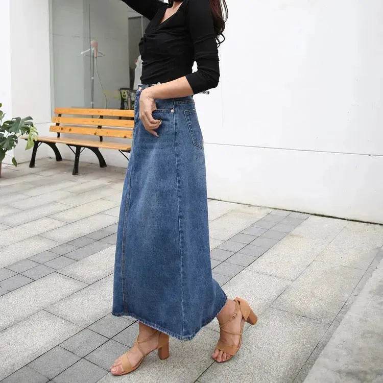 Women's Plus Size Mid-length A- Line Denim Skirt Denim long skirt maxi jean skirt - EX-STOCK Canada