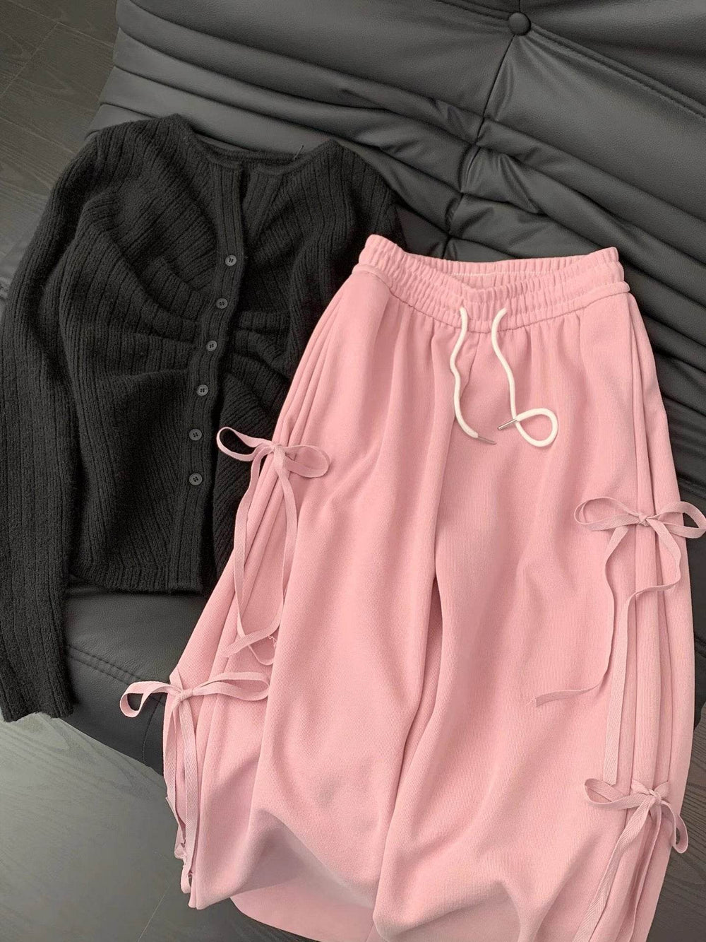 Fashion Vintage Bow lace up Drawstring Wide leg sweat pant for women - EX-STOCK Canada