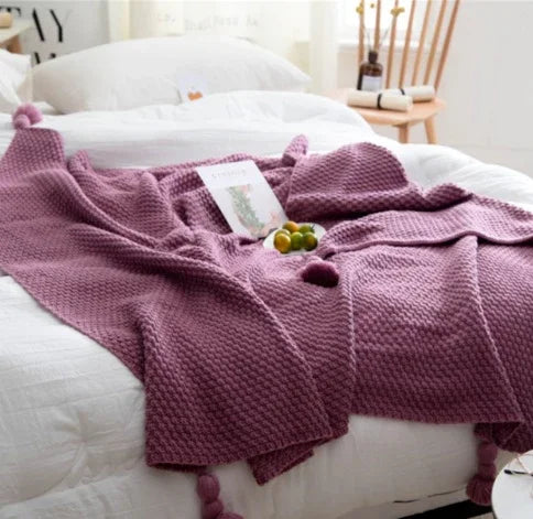 Nordic fringed knit ball blanket wool blanket office air conditioning lunch break blanket shawl blanket sofa leisure blanket blanket EX-STOCK Canada