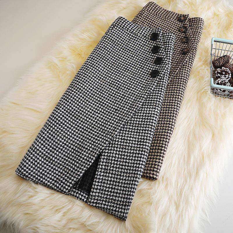 Elegant Women's professional formal business office work Slit Houndstooth pencil Midi Skirt - EX-STOCK Canada