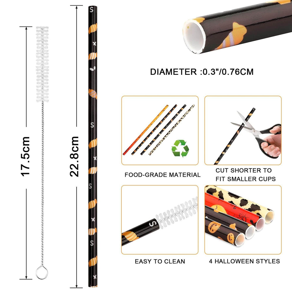 40 Pack Of 9 Inch BPA-Free Halloween Reusable Straws With Colorful Stripe Print Hard Straws For Mason Jars, Mason Glasses, Home Or Party Use, Comes With A Cleaning Brush-Selling On Amazon Is Prohibite - EX-STOCK Canada