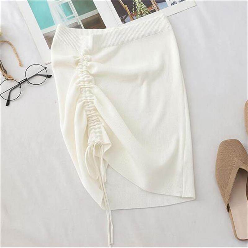 Hot Girl Hip Skirt Design High Waist With Straps Stretch Knitted Women's Mini Drawstring Split Skirt - EX-STOCK Canada
