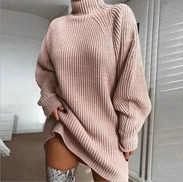 Winter Solid Knitted turtleneck sweater dress Mini - EX-STOCK Canada