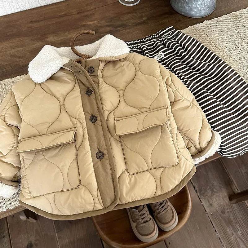 Korean Style Lamb Fur Collar Fleece-lined Thickened Cotton-padded Coat Fashion - EX-STOCK Canada