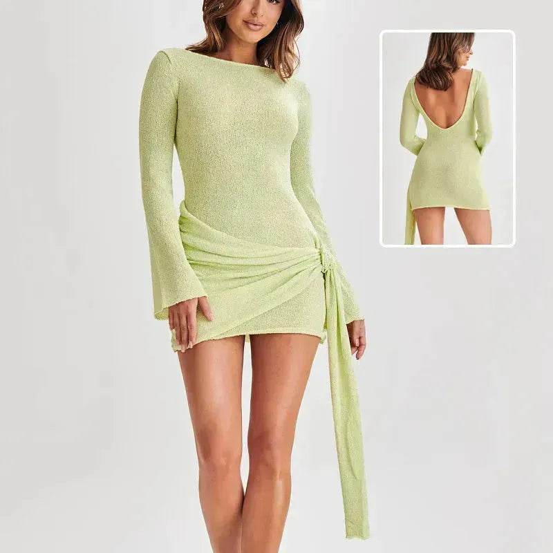 Fashion Suspender Slim Long-sleeved Dress Y2K Charming Hip-hugging V-shaped Backless Bodycon Short Mini Dresses Womens Clothing - EX-STOCK Canada