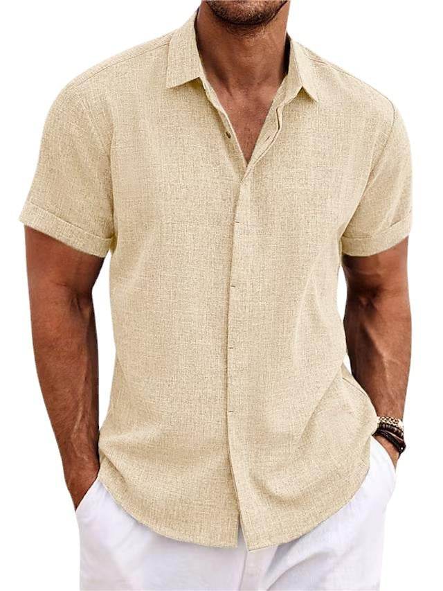 Men's Solid Color Loose Linen Short-sleeved shirt - EX-STOCK Canada
