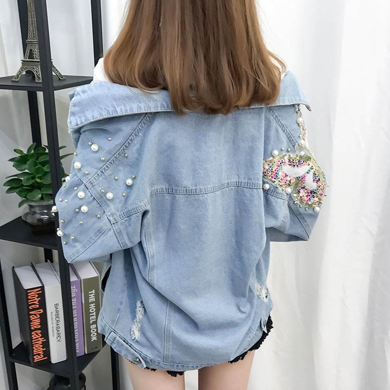 All-match Korean Style Loose Embroidered Denim Jacket Women EX-STOCK Canada