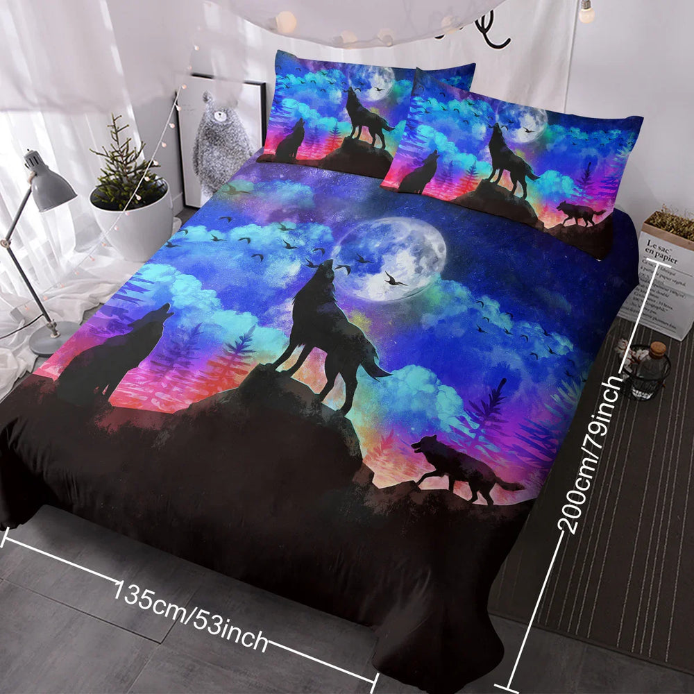 Moon Wolf Duvet Cover Set Single 3pcs Colorful Microfiber Kids Bedding Set EX-STOCK Canada