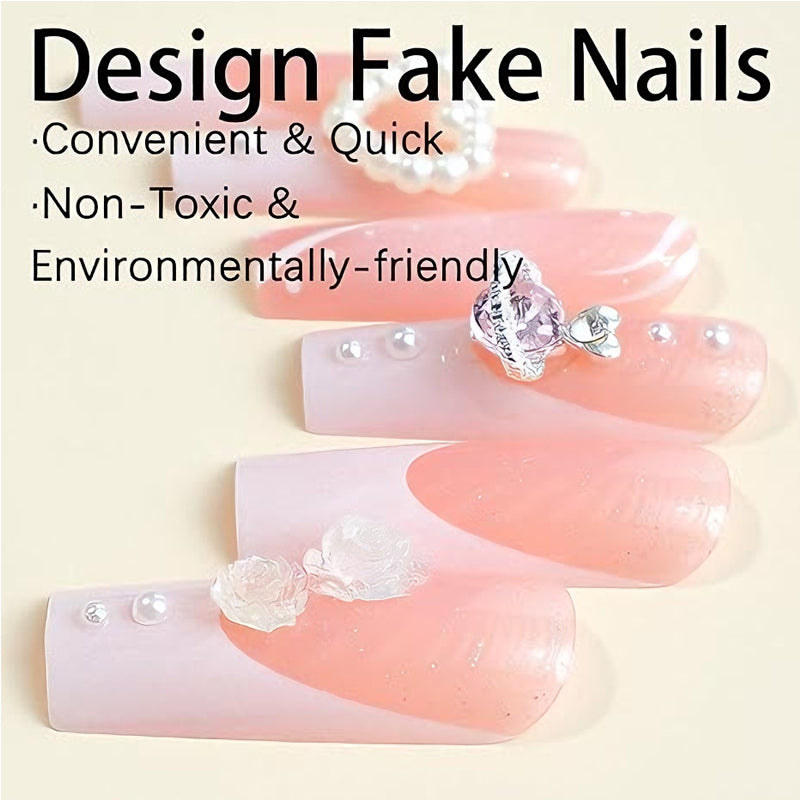 24 pezzi Nail Art Fiore Perla Planet, Unghie Finte Lunghe con Tubo d'Acqua, Unghie Finte con Testa QuadrataEX-STOCK Canada