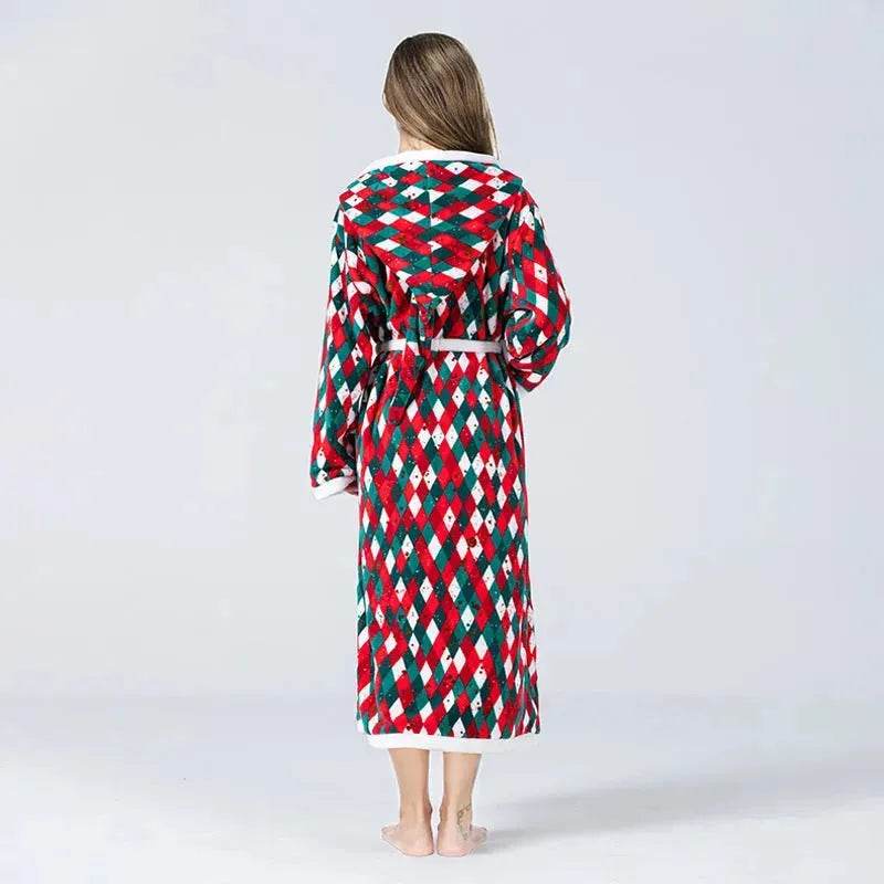 Christmas Sleepwear Women Fleece Hooded Bathrobe Plush Long Robe Winter - EX-STOCK Canada