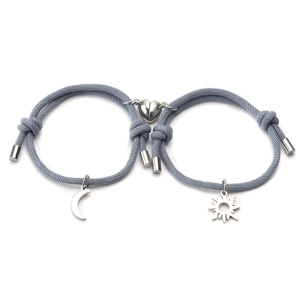 Stainless Steel Titanium Sun And Moon Pendant Couple Bracelet - EX-STOCK Canada