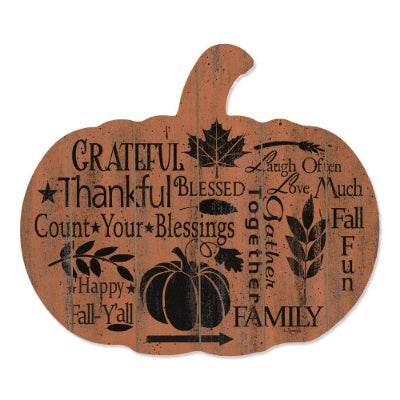 Grateful By Artisan Linda Spivey Printed On Wooden Pumpkin Wall Art - EX-STOCK Canada