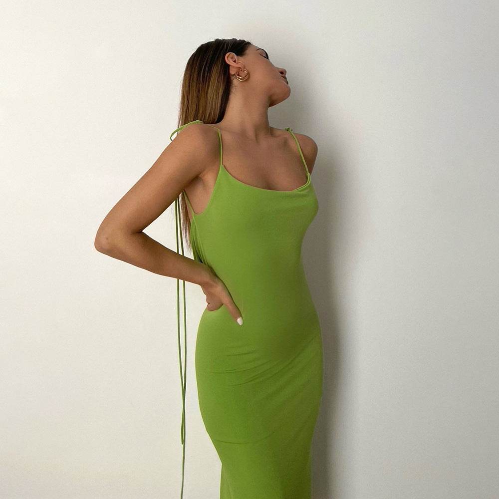 Cryptographic Elegant Spaghetti Strap Sexy Backless Draped Maxi Dress for Women Sleeveless Night Club Party Long Dresses Summer - EX-STOCK Canada