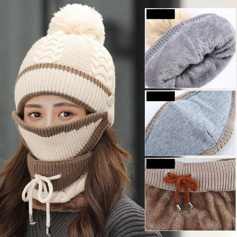 Winter Hat For Women 3pcs Knitted Beanie Hat Scarf Set Warm Hat - EX-STOCK Canada