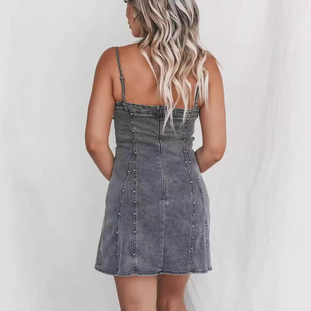 Stretch Denim Sexy Bandeau Slim-fit Dress Women's Clothing - EX-STOCK Canada