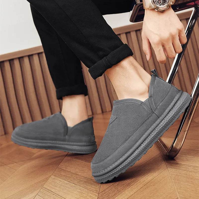 V-cut Fleece Snow Boots Winter Warm Round-toed Suede Ankle Boot Fashion Simple Non-slip Flat Cotton Shoes For Men - EX-STOCK Canada