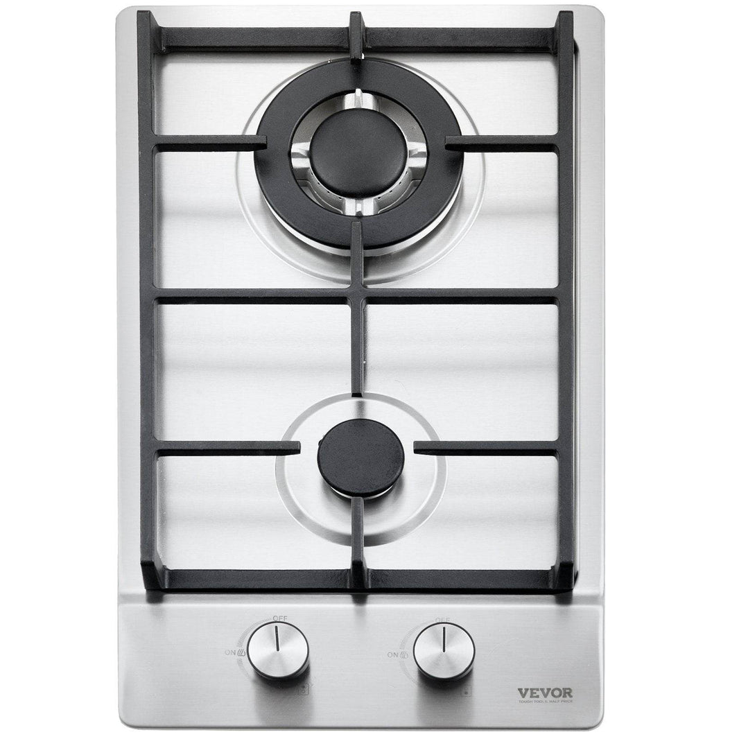 Gas Cooktop 12 Inch, Max 12250BTU 2 Burners Built-in Stainless Steel Gas Stove Top, LPG NG Convertible Dual Fuel Natural Gas Hob With Thermocouple Protection - EX-STOCK Canada