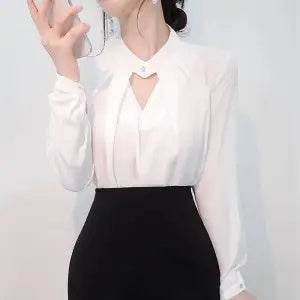 White Chiffon Blouse top Long Sleeves Office Blouses For Women - EX-STOCK Canada