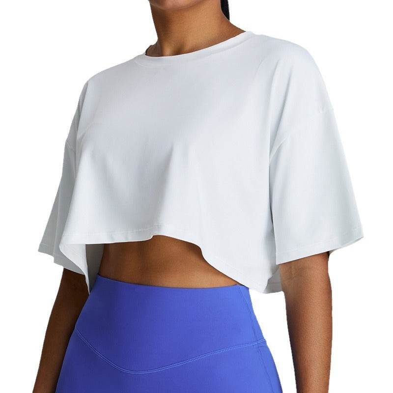 New Summer Breathable Quick-drying Yoga Loose Crop Workout Top Women's Loose Running Leisure All-matching Fitness Top - EX-STOCK Canada