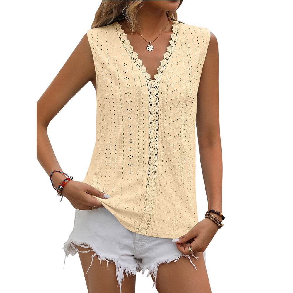 Summer Sleeveless Lace Blouse Tops Women V-neck top - EX-STOCK Canada